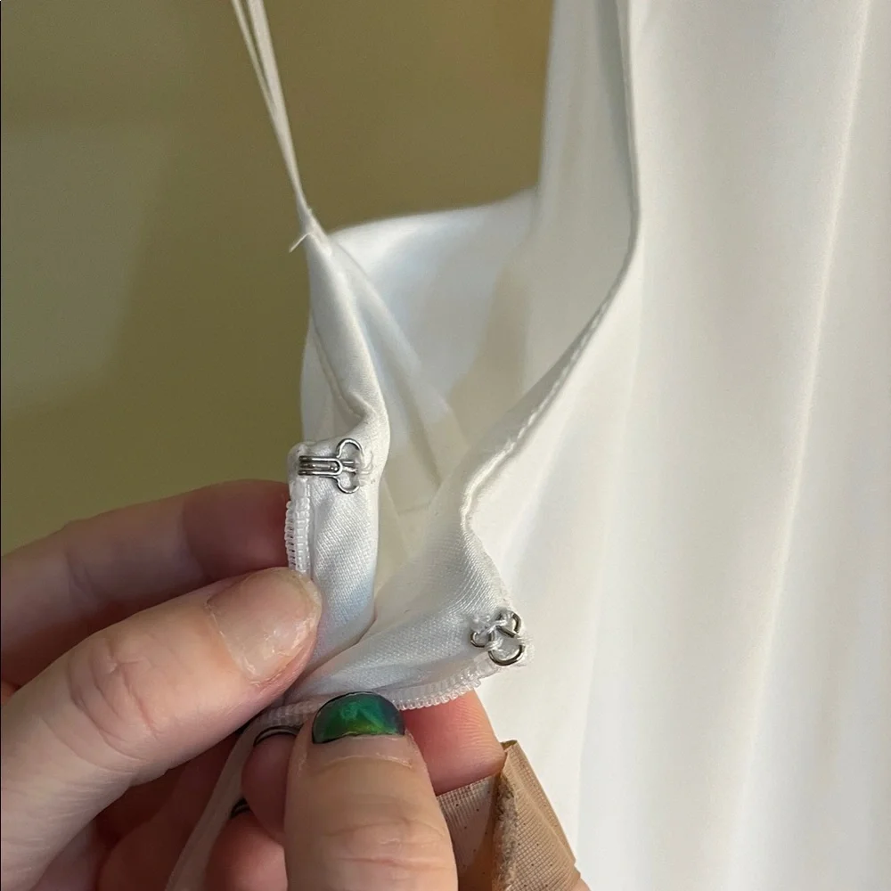 Express White Dress sleeveless- very soft halter-ish, eye catching lacy hemline. - Picture 9 of 9